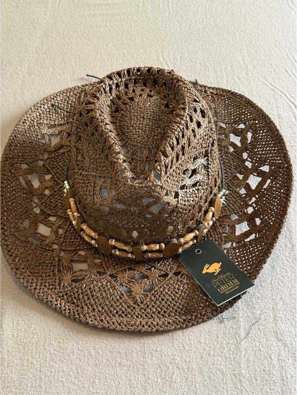 Frye Brown Woven Straw Western Cowboy Hat with Beaded Band – OSFM